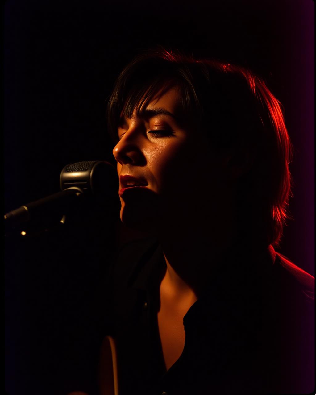 Recording artist singing into a studio microphone